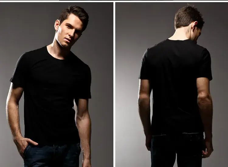 Men V-Neck Lycra T-Shirt Black White