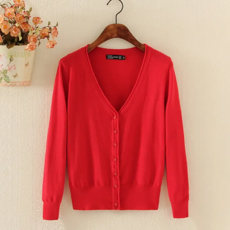 Red Knitted Cardigan for Women Large — feature 20