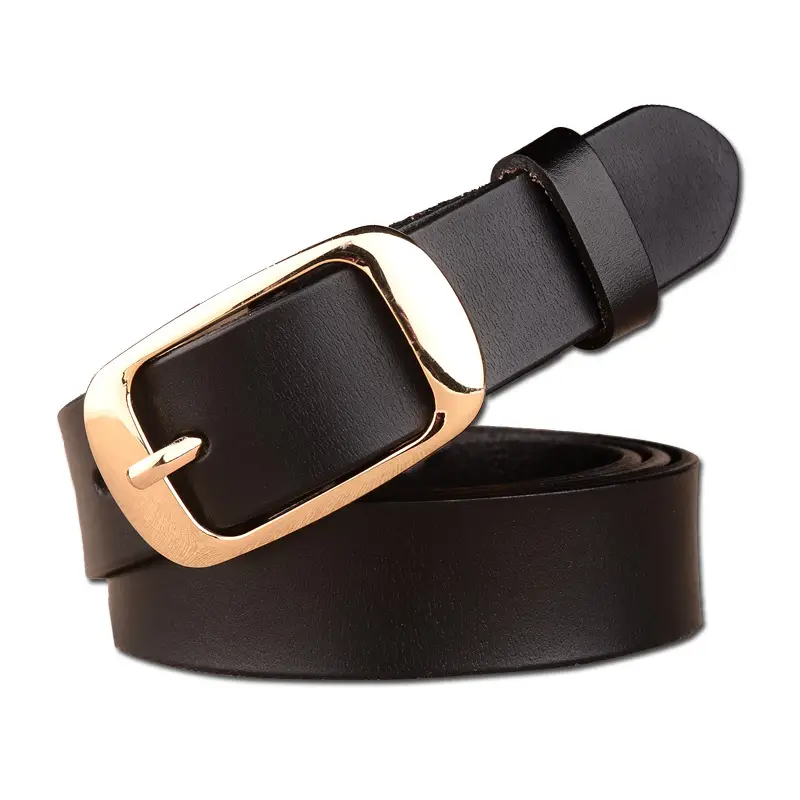 Women's Genuine Leather Pin Buckle Belt Red Brown