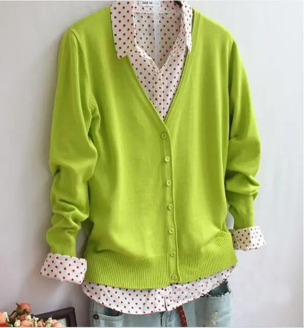Korean-style Women's V-Neck Knitted Cardigan Large - Image 15