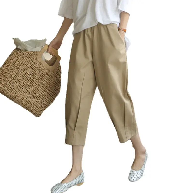 Japanese Cotton Linen Capri Pants Women Loose Summer - Image 5