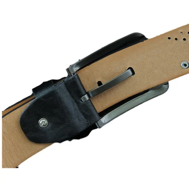 Men's Brown Leather Belt with Rivet Buckle Detail - Image 6