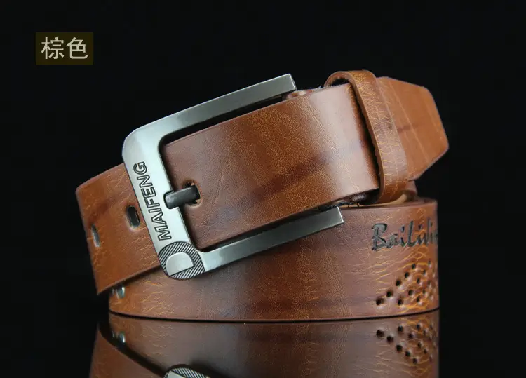 Men's Brown Leather Belt with Rivet Buckle Detail — feature 21