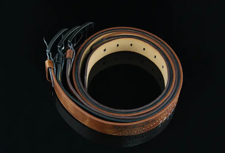 Men's Brown Leather Belt with Rivet Buckle Detail — feature 26