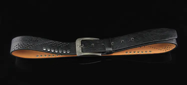 Men's Brown Leather Belt with Rivet Buckle Detail — feature 36