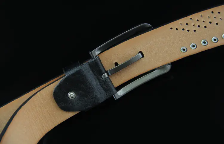 Men's Brown Leather Belt with Rivet Buckle Detail — feature 40