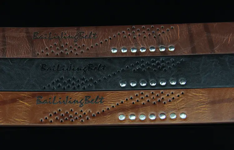 Men's Brown Leather Belt with Rivet Buckle Detail — feature 42
