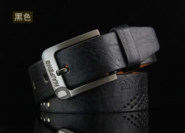 Men's Brown Leather Belt with Rivet Buckle Detail