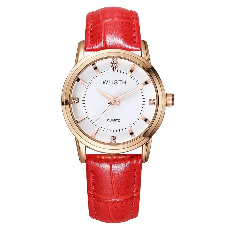 Women's Red Leather Band Quartz Watch Couple Watch - Image 14