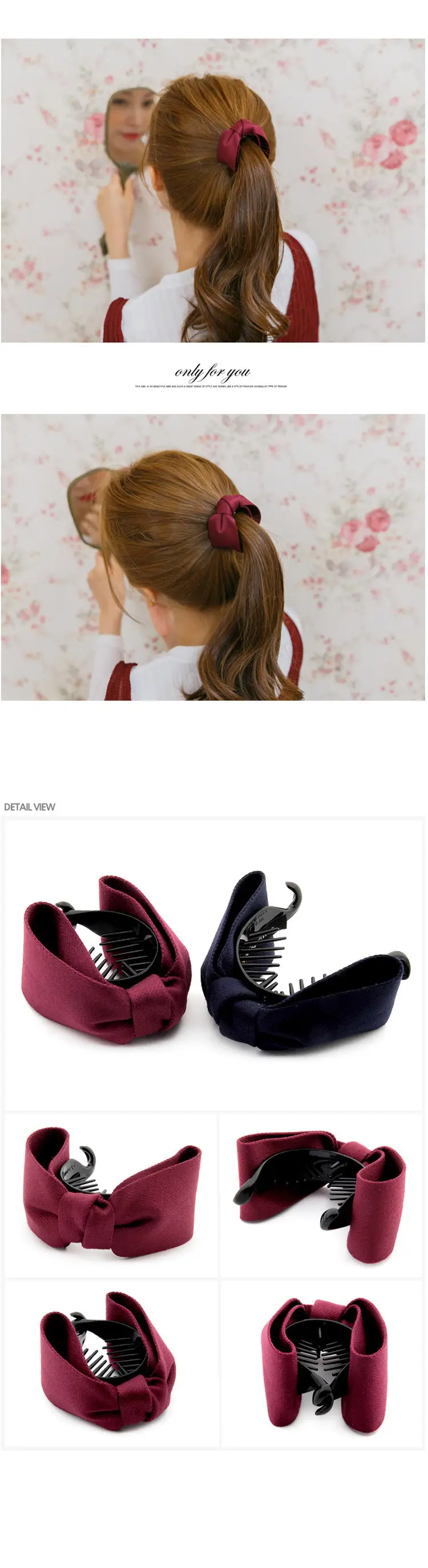 Korean Style Hair Clips - Blue, Black, Maroon Small Bow Clips — feature 3