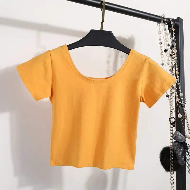 Korean Style Yellow Navel Baring T-Shirt - Image 16