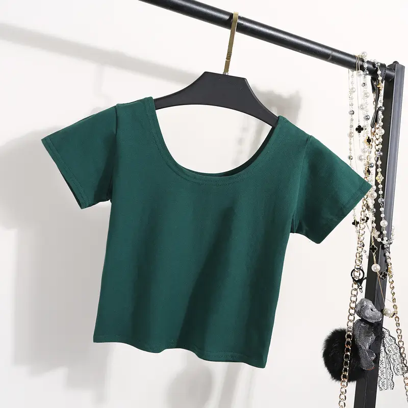 Korean Style Yellow Navel Baring T-Shirt - Image 17