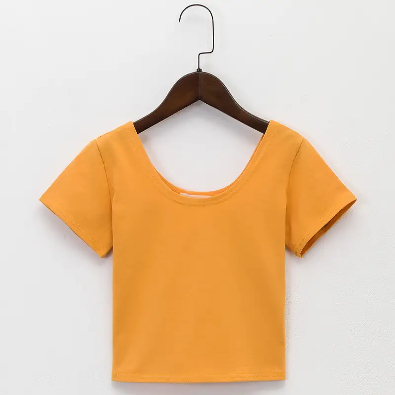 Korean Style Yellow Navel Baring T-Shirt - Image 14