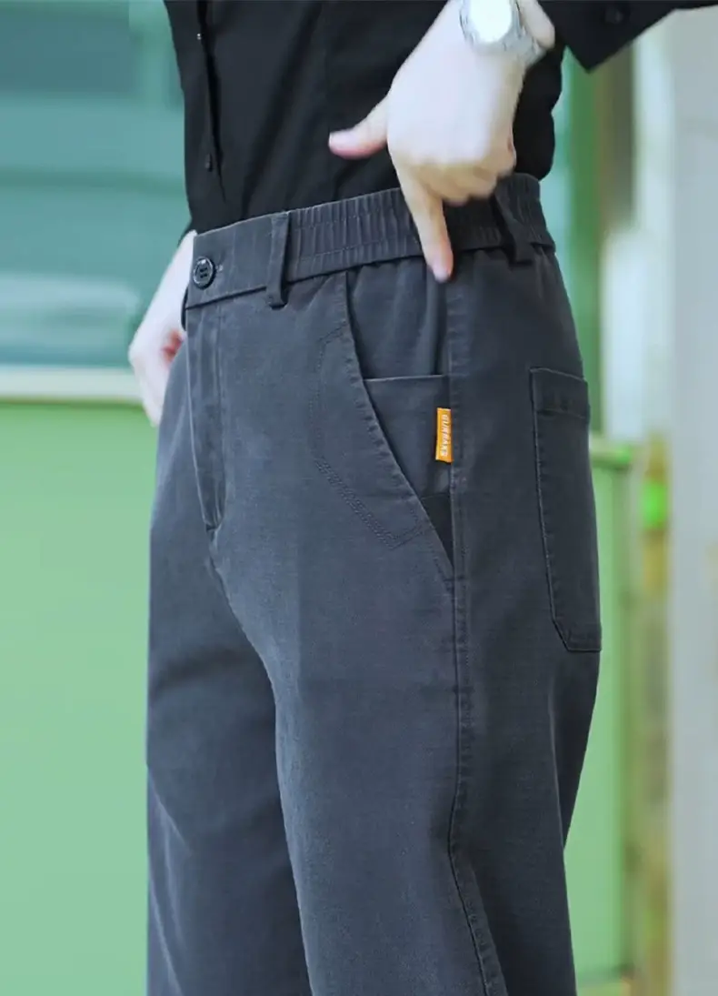 Men Dark Blue Straight Leg Casual Pants 2025 — feature 2