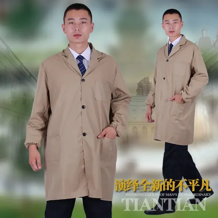 Men's Long Sleeve Work Suit Beige with Button - Image 7