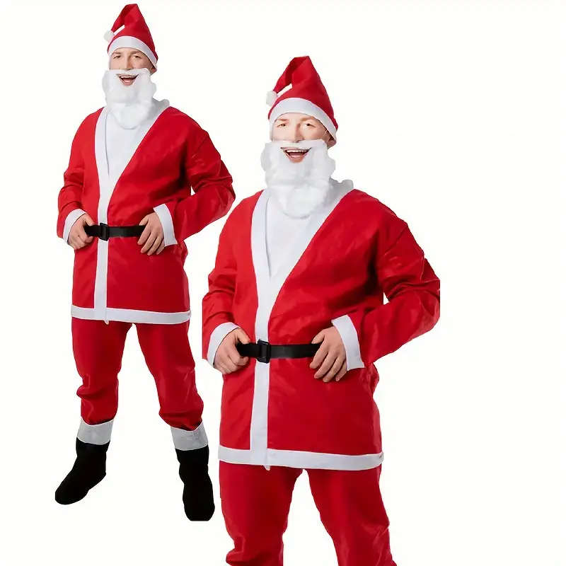 Santa Claus 5-Piece Costume Set Red Non-Woven Fabric