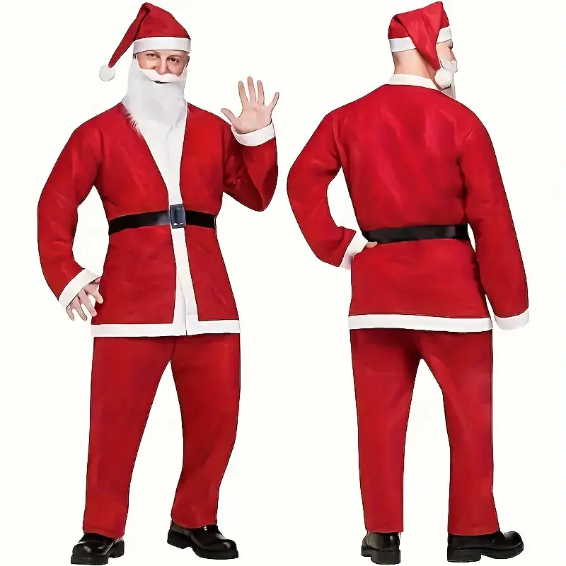 Santa Claus 5-Piece Costume Set Red Non-Woven Fabric