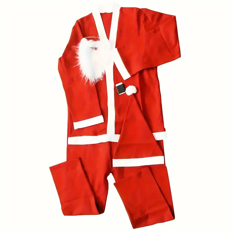 Santa Claus 5-Piece Costume Set Red Non-Woven Fabric