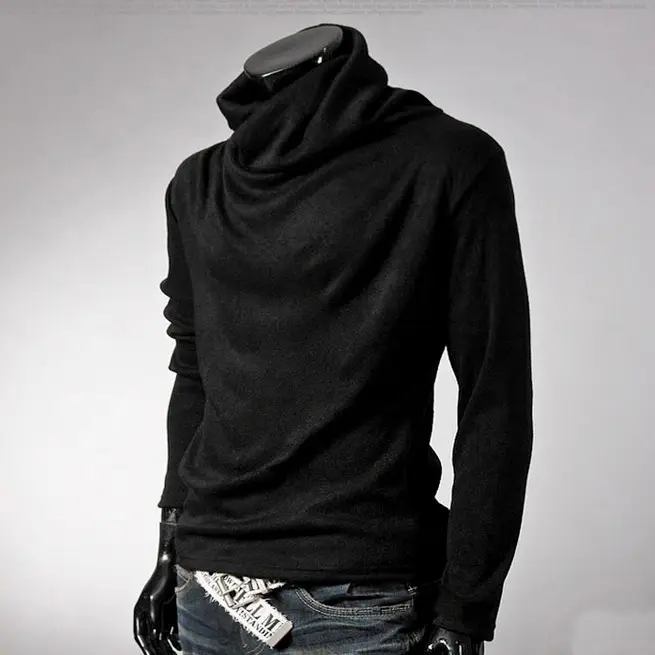 2025 Men Black Turtleneck Slim Fit Long Sleeve - Image 2