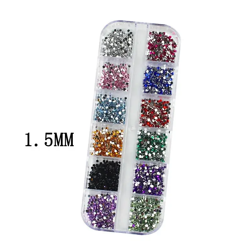 12 Color French Round Nail Diamonds Rhinestones Long Strip Box