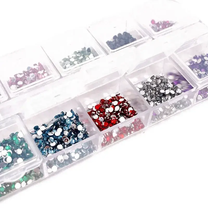 12 Color French Round Nail Diamonds Rhinestones Long Strip Box