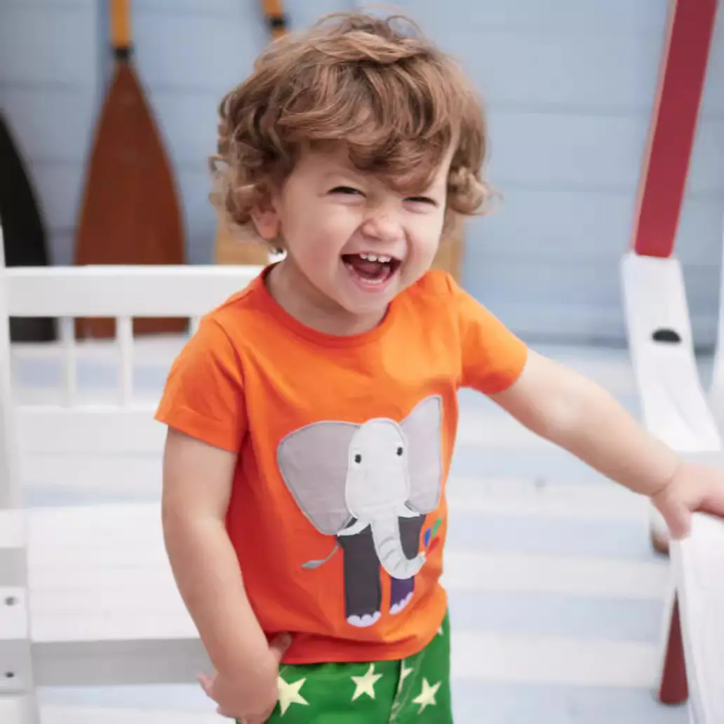 Orange Elephant Print Boys T-Shirt Summer