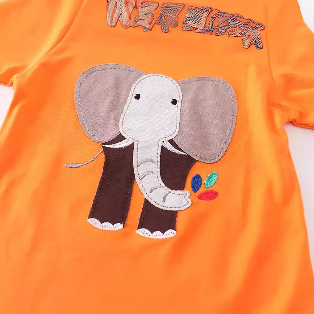 Orange Elephant Print Boys T-Shirt Summer