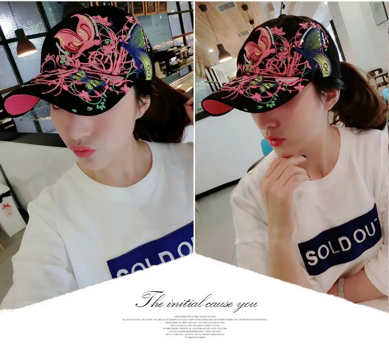 Women Butterfly Embroidered Cap Summer Hat — feature 29