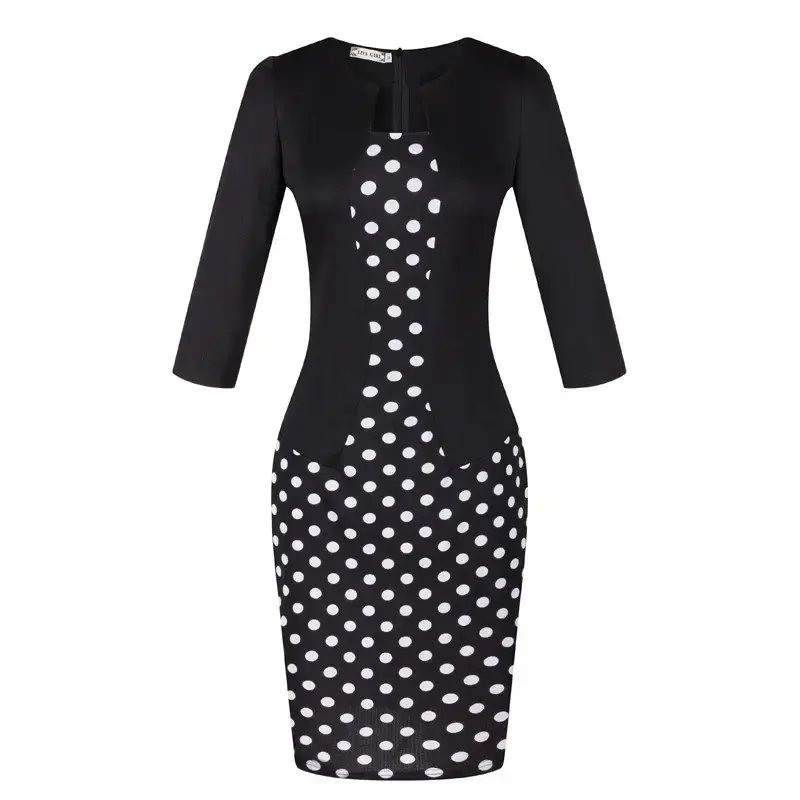 Purple Lace Hip Pencil Dress with 3 Sleeve Black Top