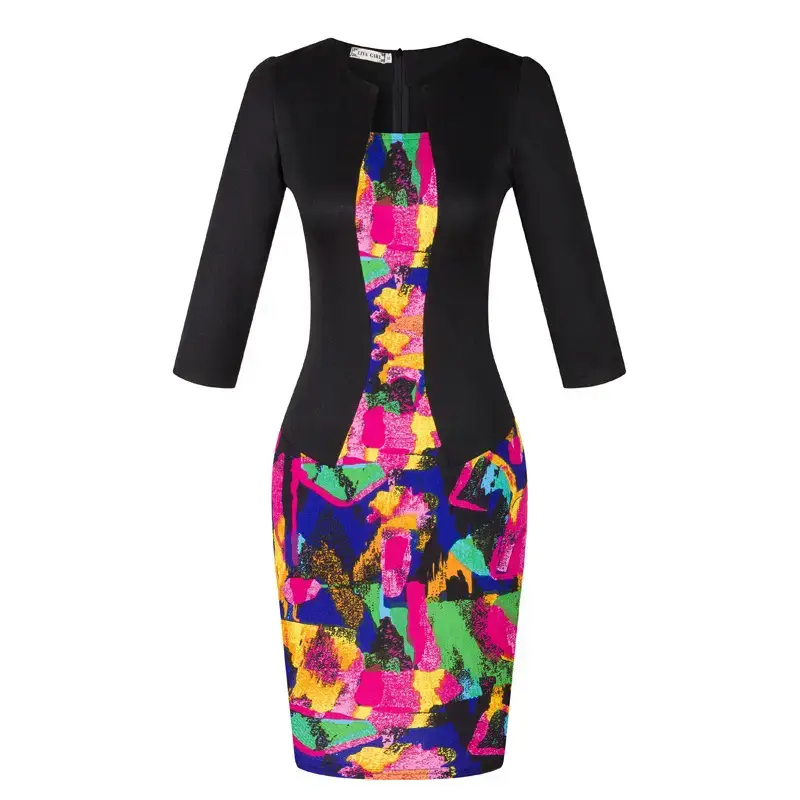 Purple Lace Hip Pencil Dress with 3 Sleeve Black Top