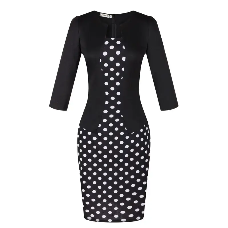 Purple Lace Hip Pencil Dress with 3 Sleeve Black Top