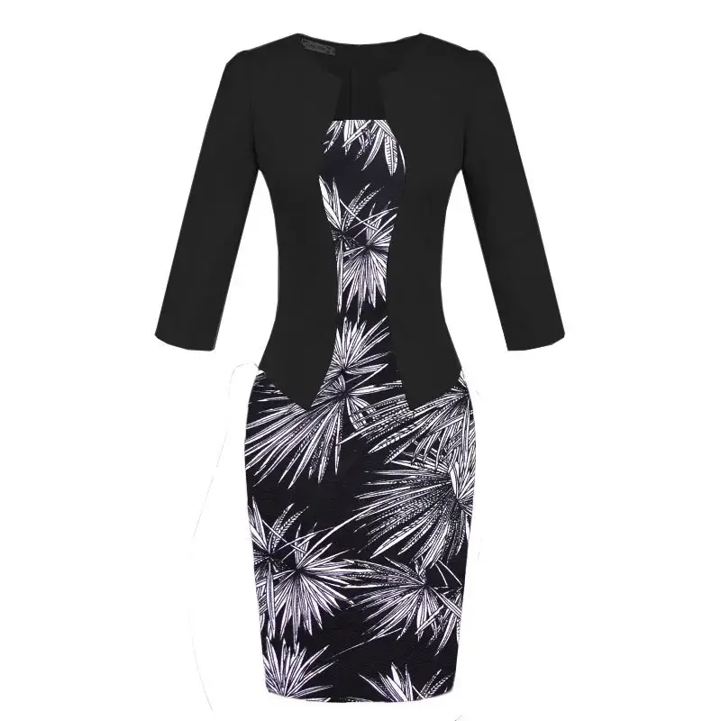 Purple Lace Hip Pencil Dress with 3 Sleeve Black Top