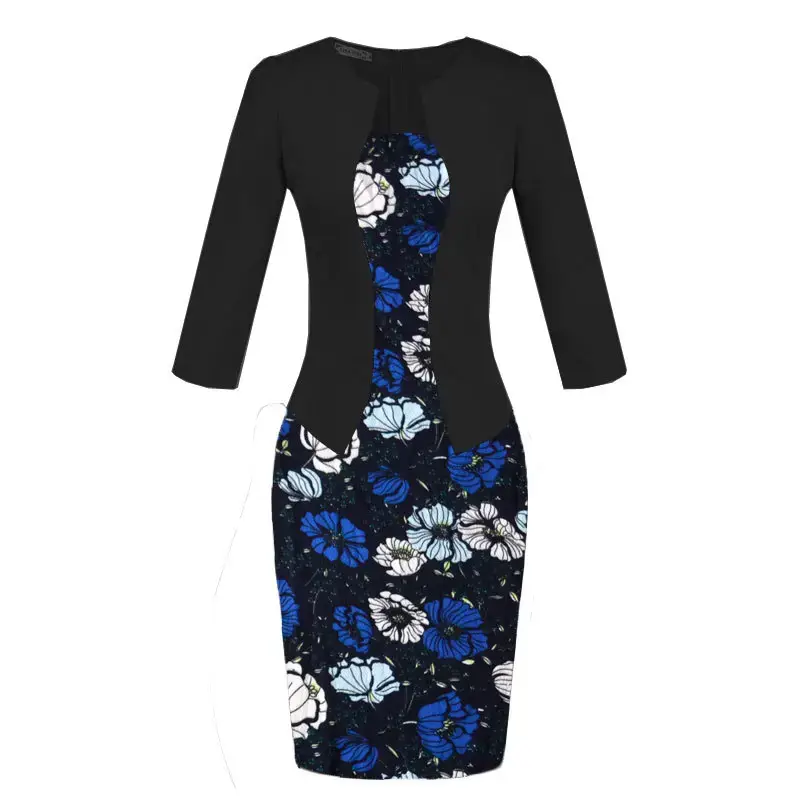 Purple Lace Hip Pencil Dress with 3 Sleeve Black Top