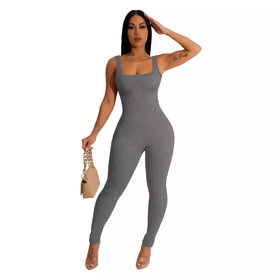 Green Slim Fit Sleeveless V-Neck Jumpsuit for Women - Image 9