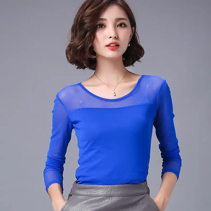 2026 Korean Style Black Long Sleeve Mesh Top Plus Size - Image 4
