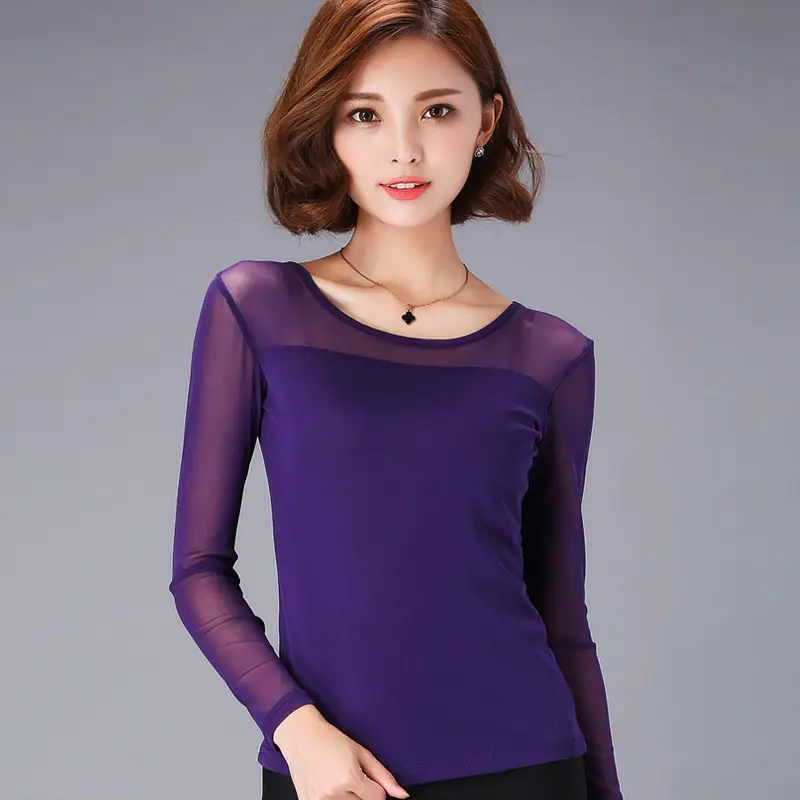 2026 Korean Style Black Long Sleeve Mesh Top Plus Size - Image 5