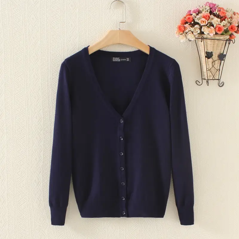 Women's Pink V-Neck Long Sleeve Knit Cardigan