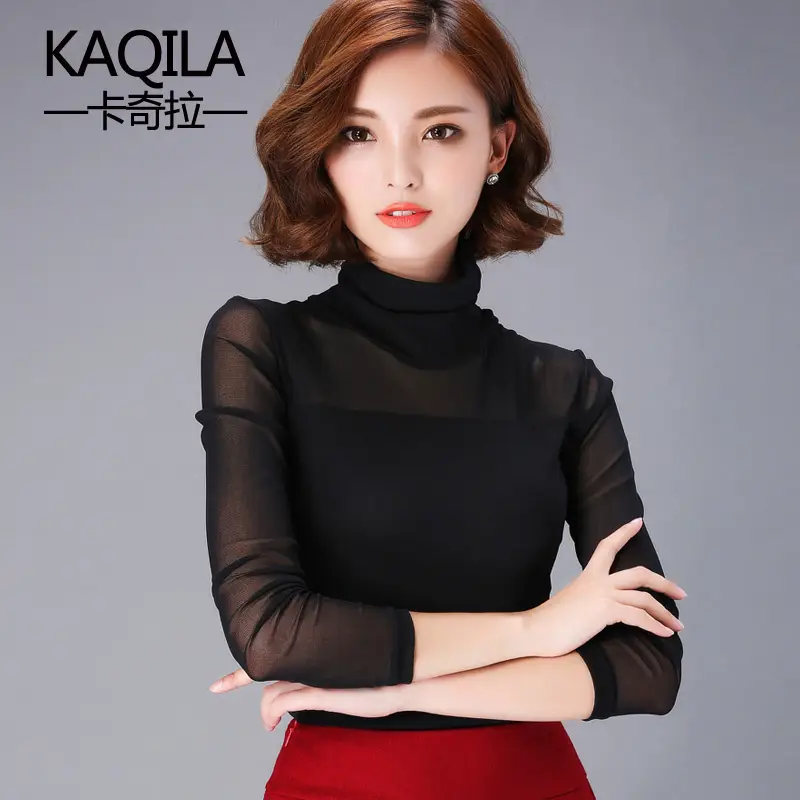 2023 Korean Style Slimming Women's White Mesh High Neck Shirt - Image 3