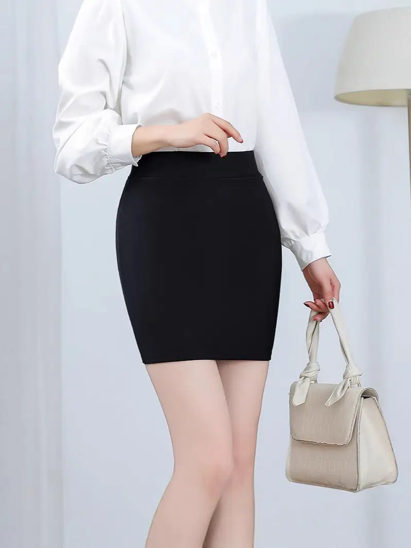 Women's Black Wrap Hip Skirt Large Size Stretch Waist