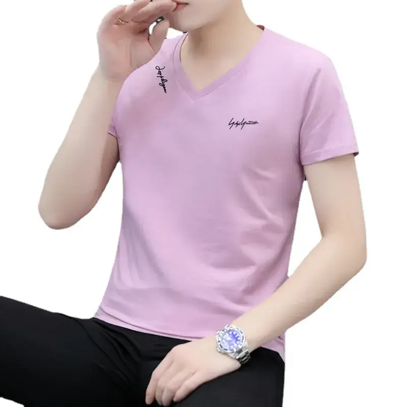 Men V-Neck Black T-Shirt Short Sleeve Lightweight - Image 10
