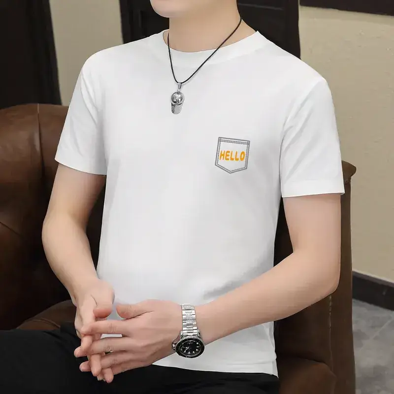 Men Slim Fit Printed T-Shirt Light Green Short Sleeve