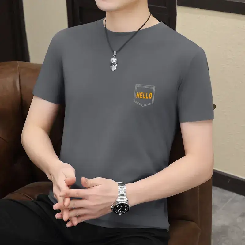 Men Slim Fit Printed T-Shirt Light Green Short Sleeve