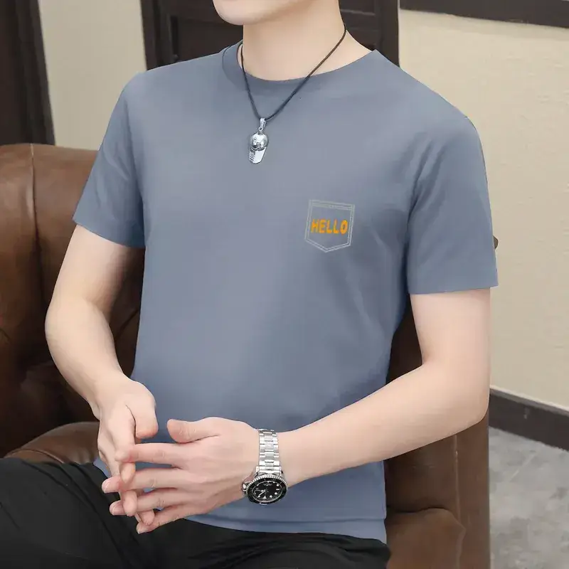 Men Slim Fit Printed T-Shirt Light Green Short Sleeve