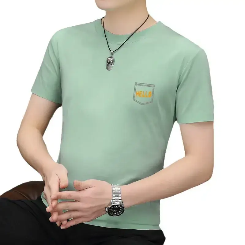Men Slim Fit Printed T-Shirt Light Green Short Sleeve
