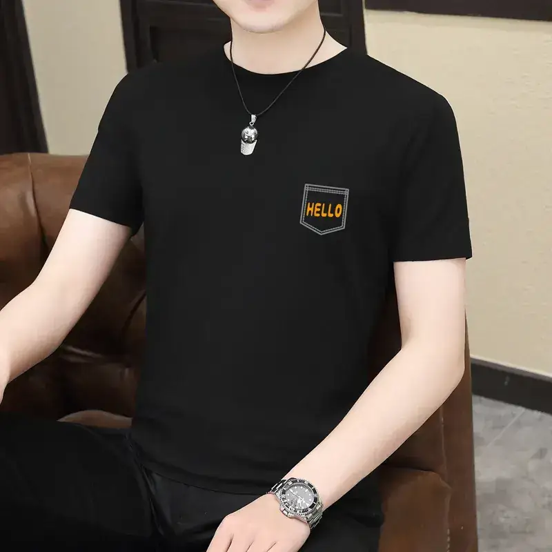 Men Slim Fit Printed T-Shirt Light Green Short Sleeve