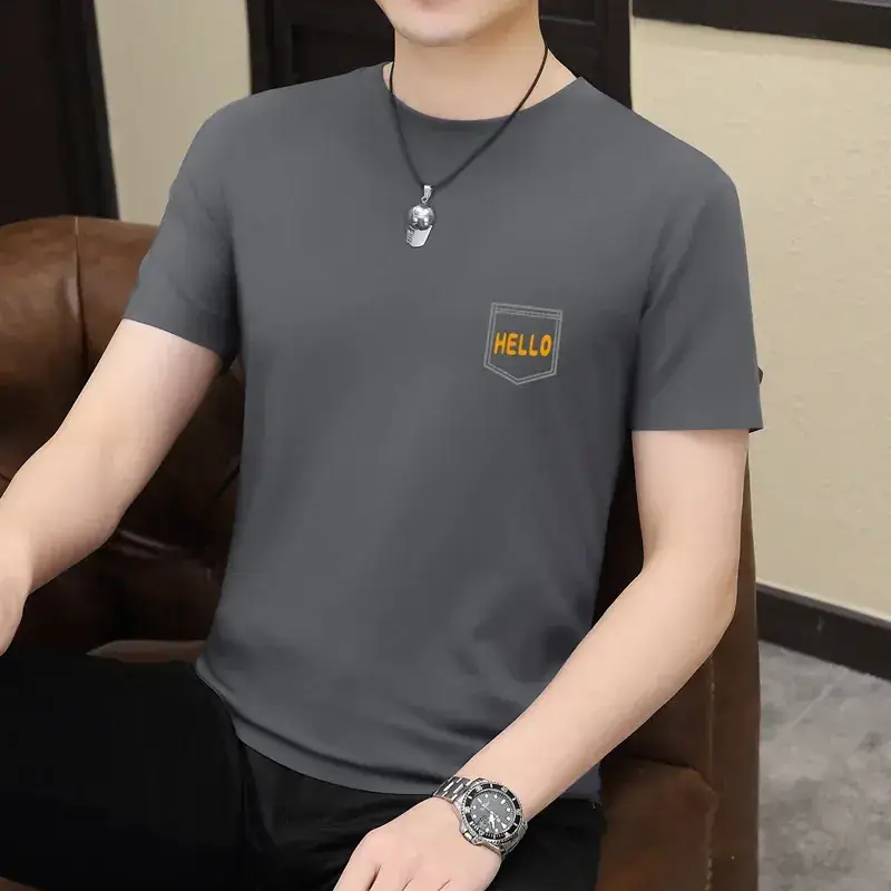Men Slim Fit Printed T-Shirt Light Green Short Sleeve