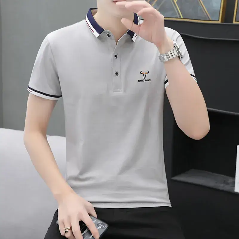 Men Cotton Polo T-Shirt Mint Green Short Sleeve - Image 7
