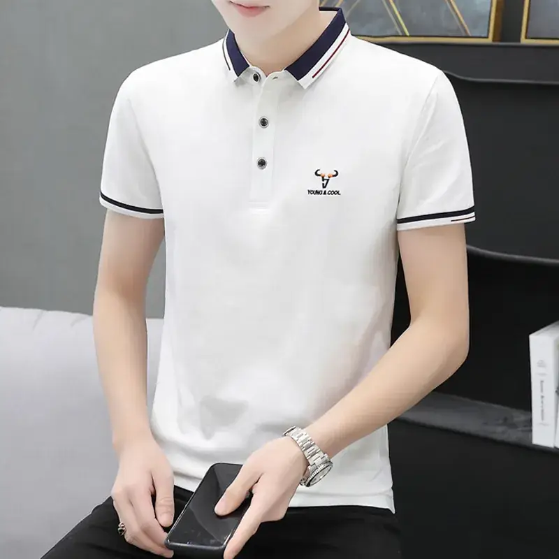 Men Cotton Polo T-Shirt Mint Green Short Sleeve - Image 8
