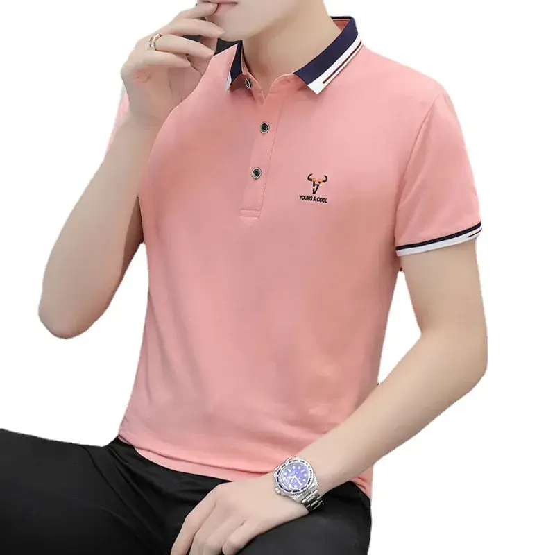 Men Cotton Polo T-Shirt Mint Green Short Sleeve - Image 10