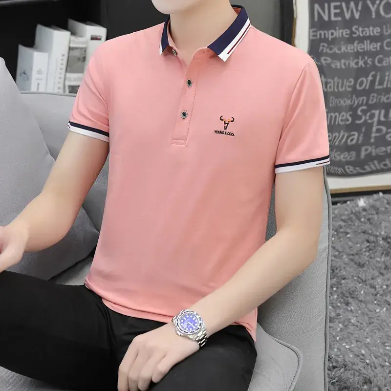Men Cotton Polo T-Shirt Mint Green Short Sleeve - Image 2